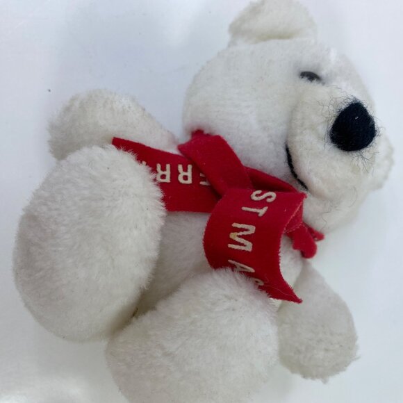 Vintage 1993 Dakin Christmas Teddy Bear Ornament White Plush Red Merry Christmas - Picture 4 of 6